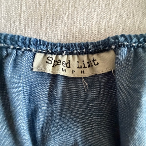 Speed Limit MPH Dress Womens S Blue Chambray Smocked Tiered Ruffle Boho Cottage - Picture 12 of 15